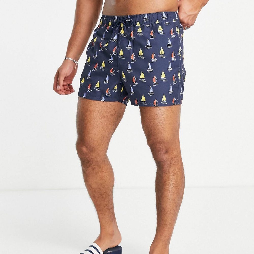 ASOS design — Men's Swim Trunks With Nautical Print Short Length Size Large
